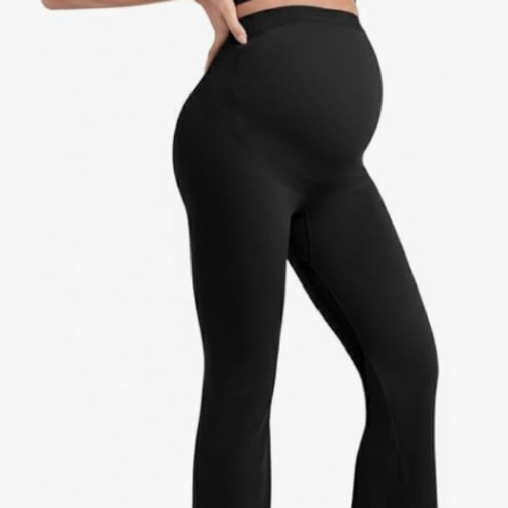 Maternity Black Flared yoga Pants , hi waist over the belly, size Large BNWT